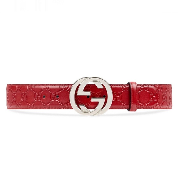 NWT Gucci men unisex signature belt G buckle Red - Picture 1 of 8